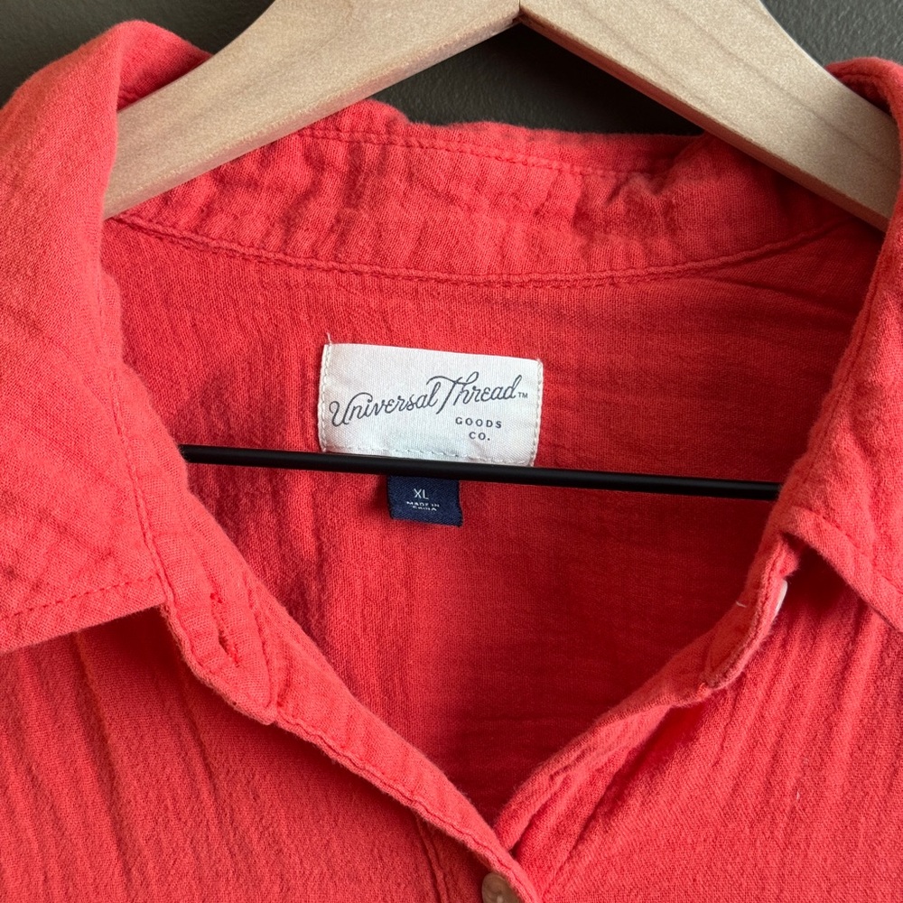 Universal Thread Coral Button Front Shirt 100% Cotton Gauze - Picture 2 of 6